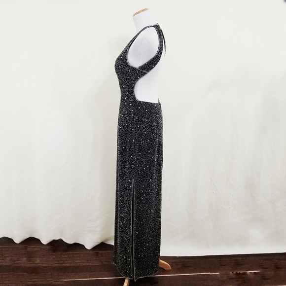 SOLD Vintage Scala beaded gown black silk dress long LG - Picture 2 of 10